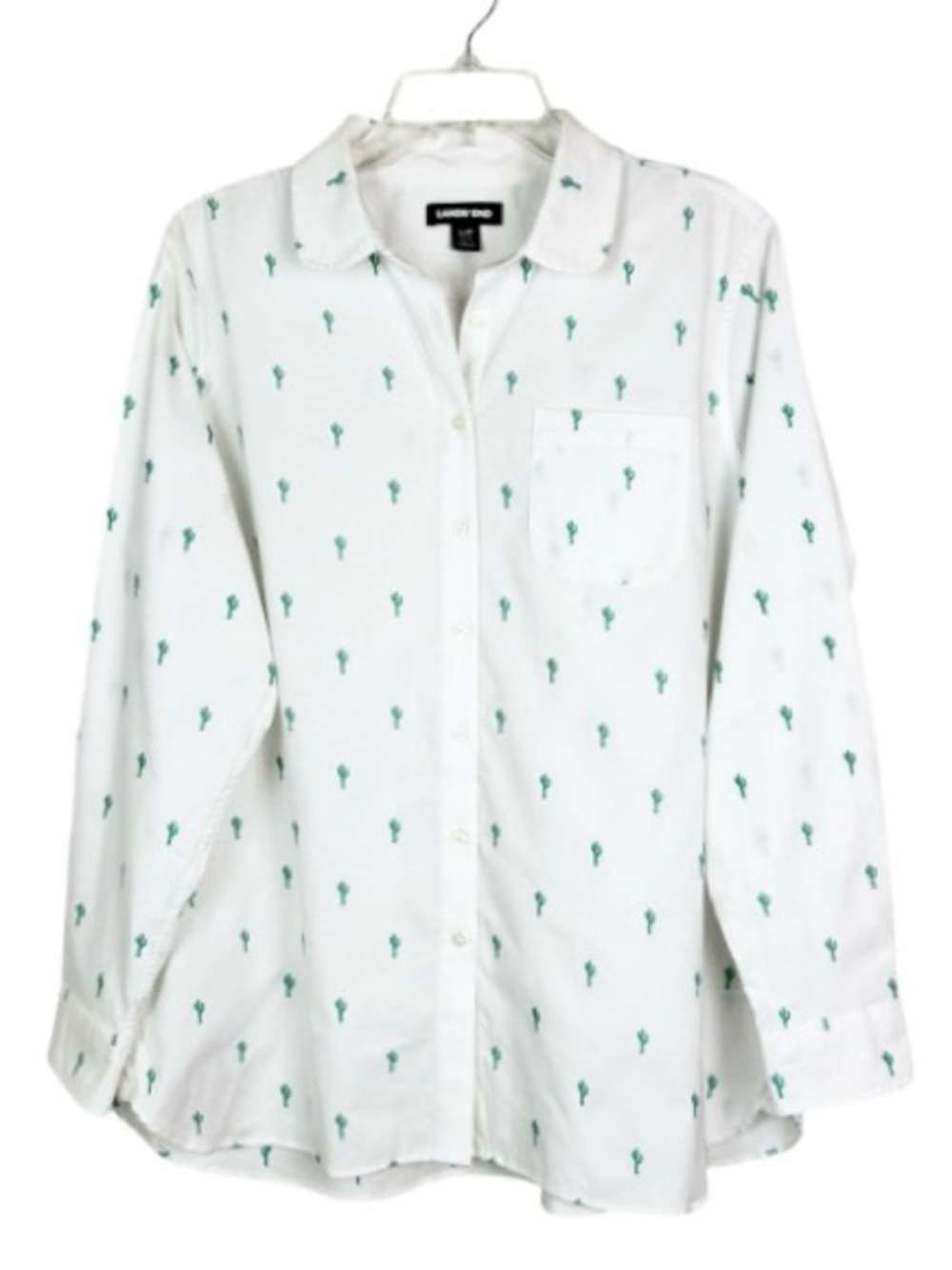 Lands End Long Sleeve Embroidered Button Up Shirt Blouse Size LP